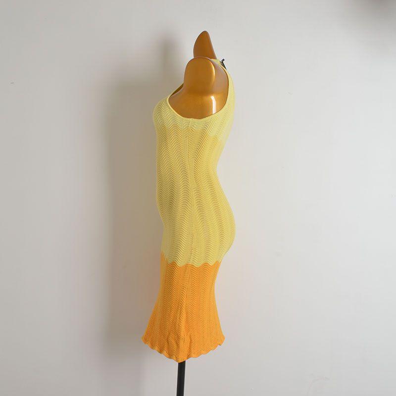 Foreign Trade Order Western Style Contrast Color Gyaru Sexy Half-high Collar Sleeveless Knitted Vest Skirt Women Spring/Summer Sheath Dress