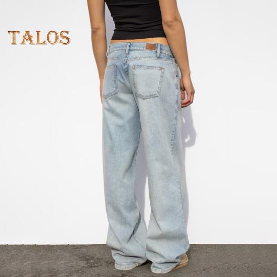 Weite Jeans für Damen, hohe Taille, dehnbare Jeanshose mit Taschen, lässige Jeanshose mit geradem Bein