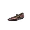 Krazing Pot Cow Skin Spring Summer Size 41 Thick Low Heels Women Square Toe Leopard Metal Buckle Shallow Pumps