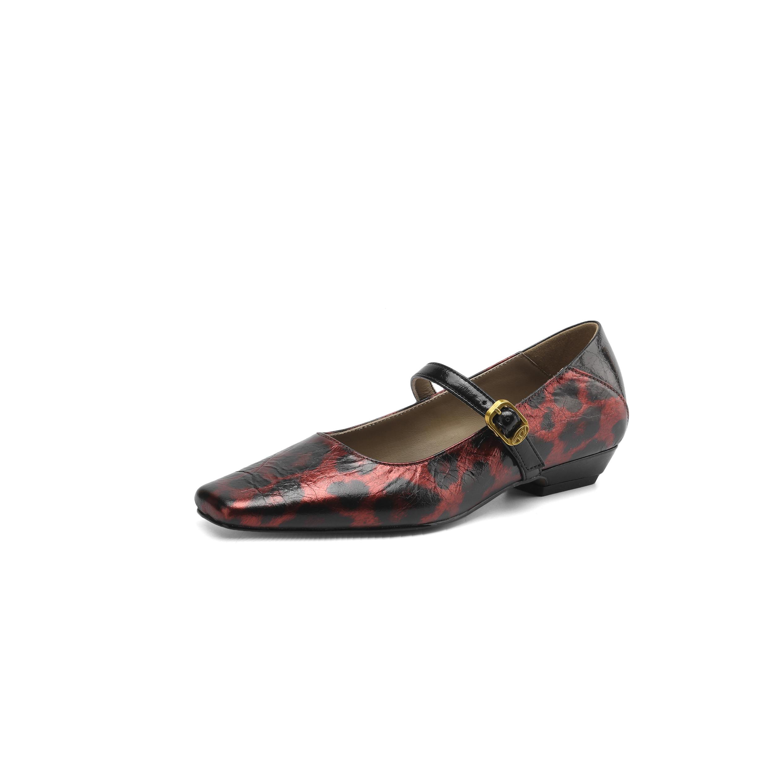 

Krazing Pot Cow Skin Spring Summer Size 41 Thick Low Heels Women Square Toe leopard metal buckle Shallow Pumps 38