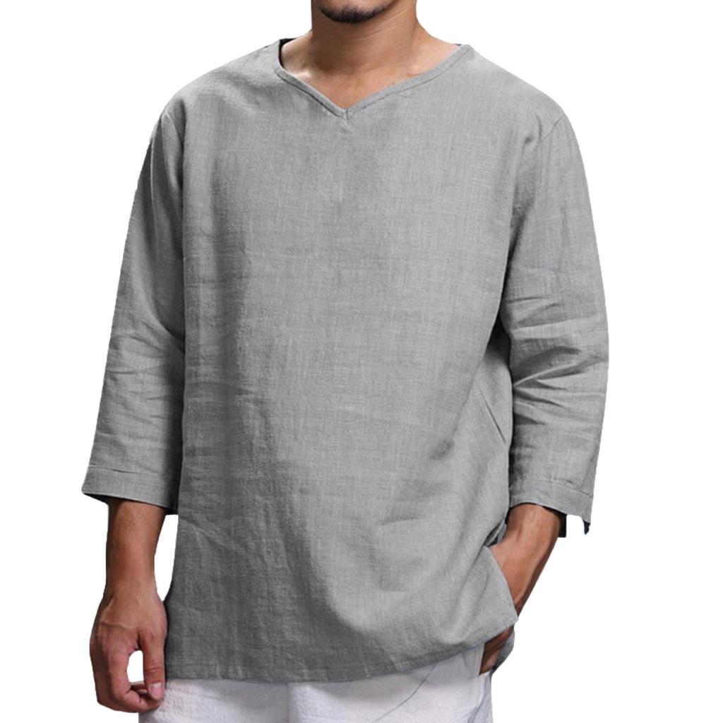 Herren Sommer Neues Oberteil aus Baumwolle und Hanf Bequemes modisches Blusenoberteil