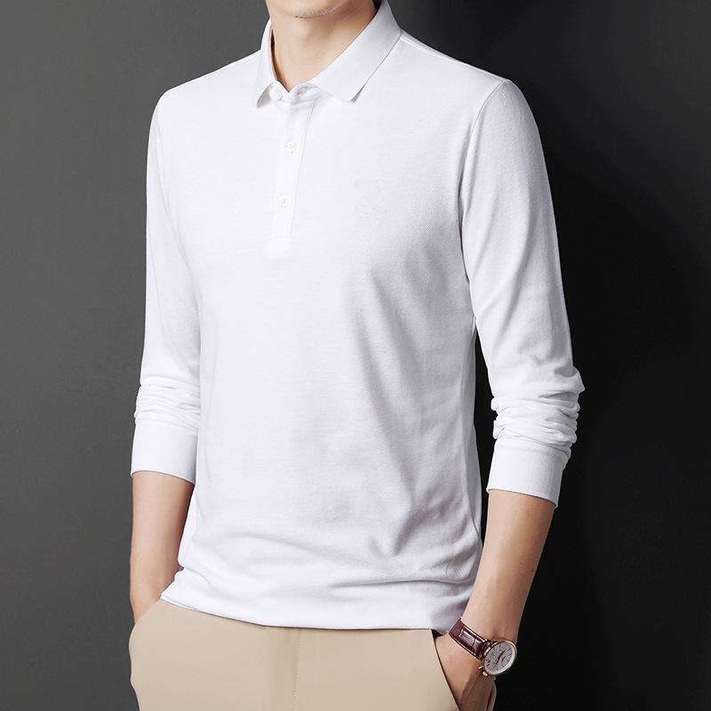 Men's Standing Collar Lapel Large Size Striped Long Sleeve Casual Business Pullover Long Sleeve