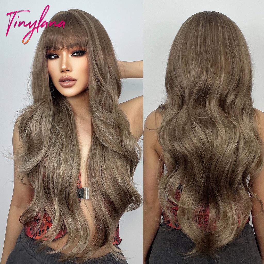 Long Curly White Platinum Synthetic Wigs with Bangs for Women Afro Cosplay Lolita Wavy Wig Natural Hair Heat Reisitant Daily Use