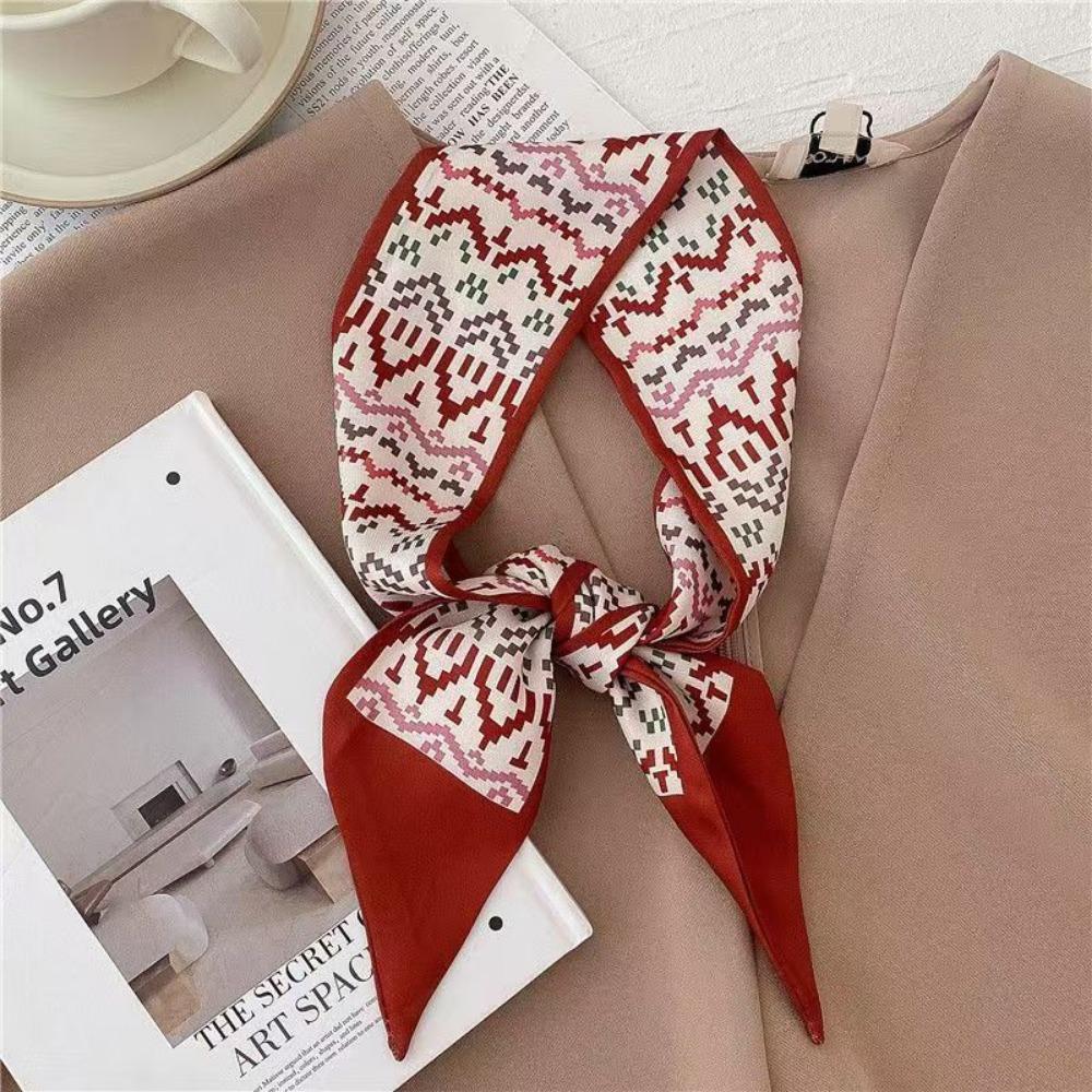 Fashion Luxury Skinny Silk Scarf Women, Bag Scarf Neckerchief Headband