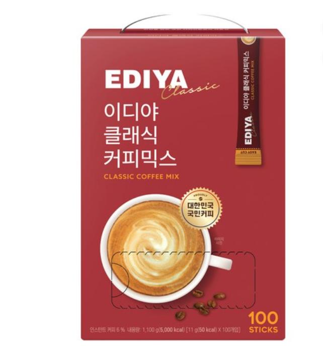 EDIYA Classic Coffee Mix 100 Sticks – Smooth & Balanced Korean Coffee Mix 1 box