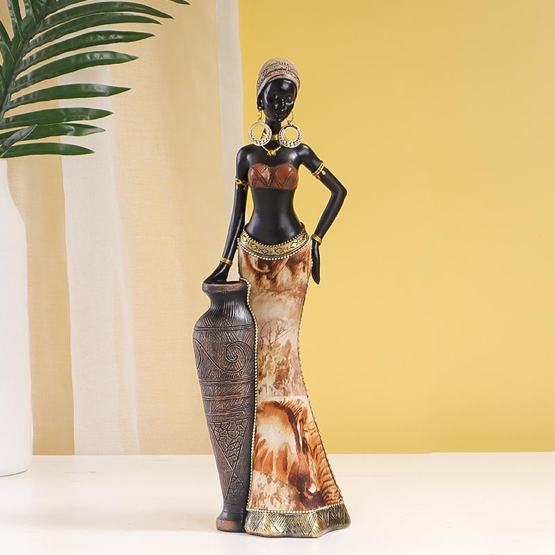 Retro African Style Resin Craft Figurines, Black Woman Art Sculpture for Bedroom, Living Room, Bar Cabinet, and Entryway Decor