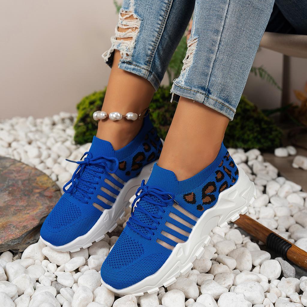 Women Casual Shoes Breathable Walking Mesh Flat Shoes Platform Sneakers Women Vulcanized Shoes Leopard Female Footwear