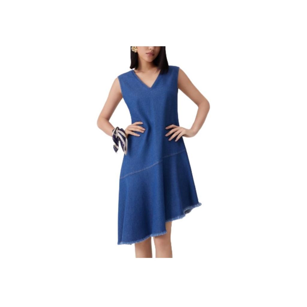 Levis Casual Comfortable Solid Color V-Neck Asymmetrical Hem Denim Sleeveless Dress Women Dresses 003U6-0000
