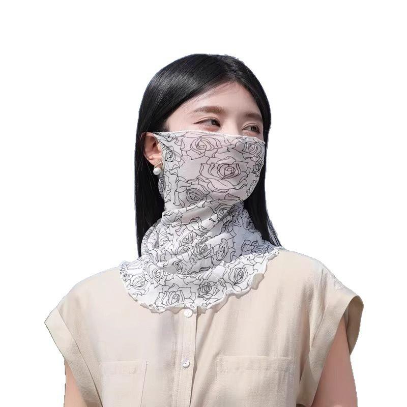 Sunscreen Veil Ice Silk UV-Protection Face Scarf for Women - Breathable, Thin, and Neck Gaiter Style for Summer