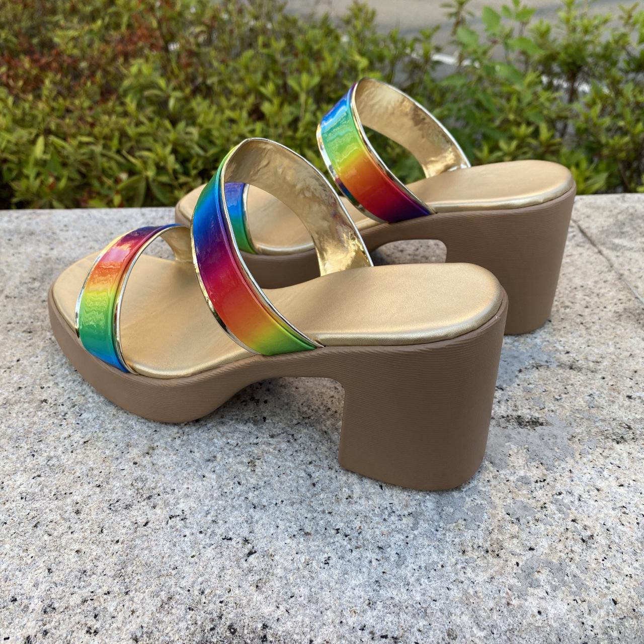 

2025 European and American foreign trade new thick heel color fashion high heel word with open toe sandals 36-41 41 золотой