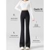 2025 Women's Black High-Waist Micro Flare Pants with Velvet, Slimming Drape, for Spring & Autumn