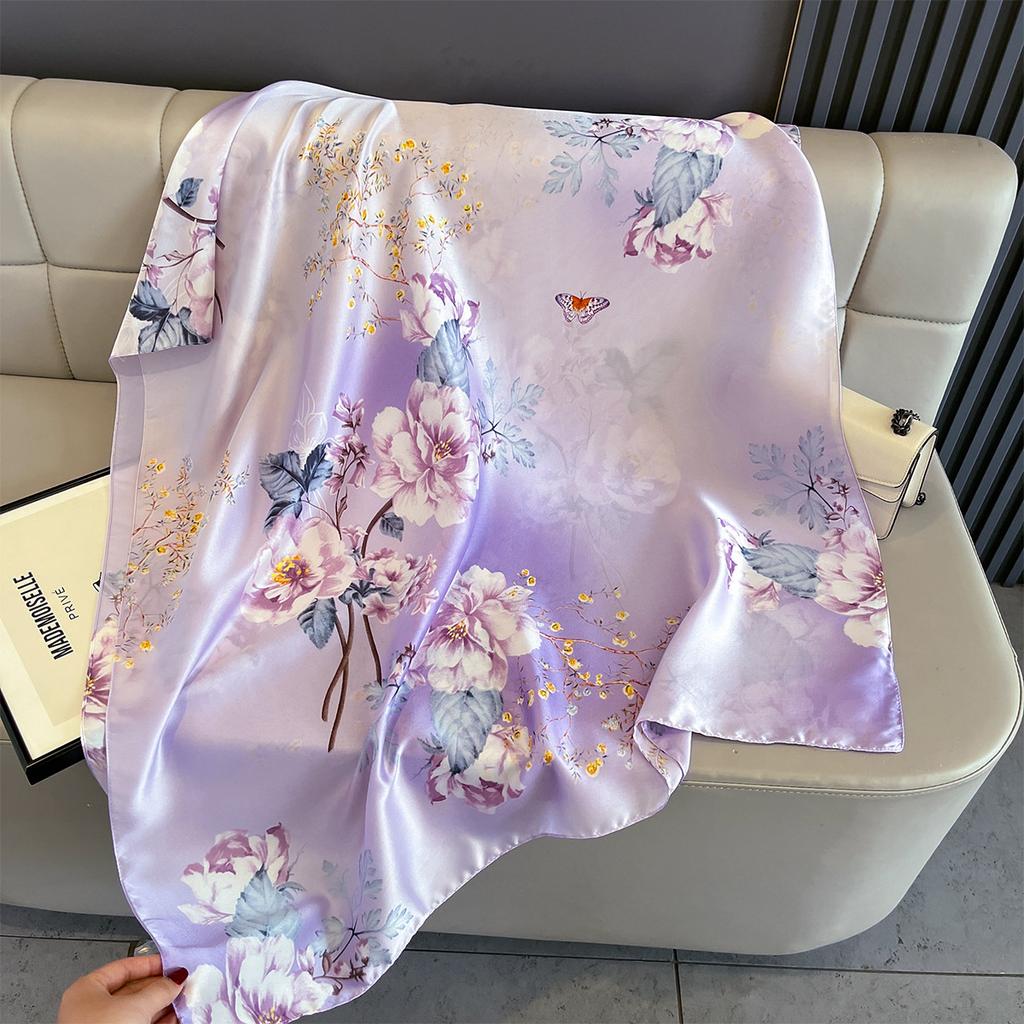 New Women Scarves Spring Summer Autumn Luxury Print Thin Light Satin Scarf Fashion Wrap Shawls 55 Colors Elegant Bandana Poncho