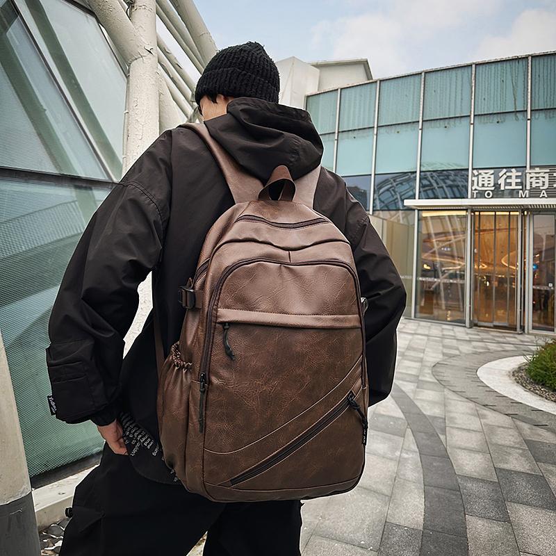 Business Men's PU Backpack Computer Backpack Student Large Capacity Schoolbag