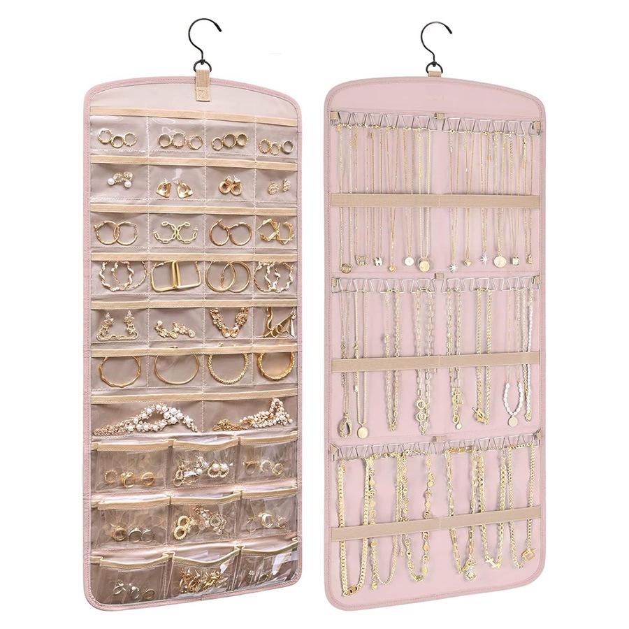 Doppelseitiger faltbarer Hänge-Schmuckorganizer mit Metallhaken, PVC-Antioxidation, geeignet für Ohrringe, Halsketten und Ringe