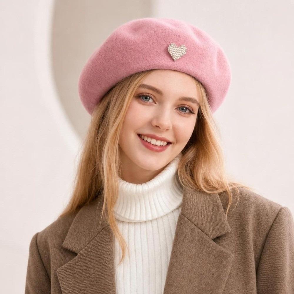 Retro Winter Wool Berets Hat Heart Shape Felt Berets Fashion French Artist Hat Lady