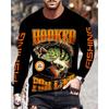 Fashionable Colorful Casual Long Sleeved T-shirt Comfortable Vintage Creative Fishing Big Fish 3d Printed Versatile Loose Men's T-shirt