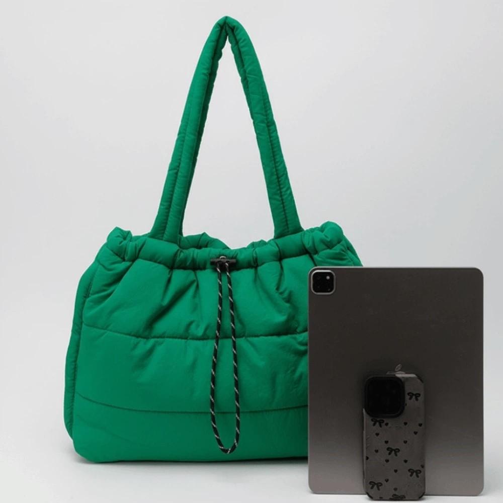 Versatile Puffy Quilted Tote Bag Down Large Capacity Underarm Bags Drawstring Shoulder Bag Casual