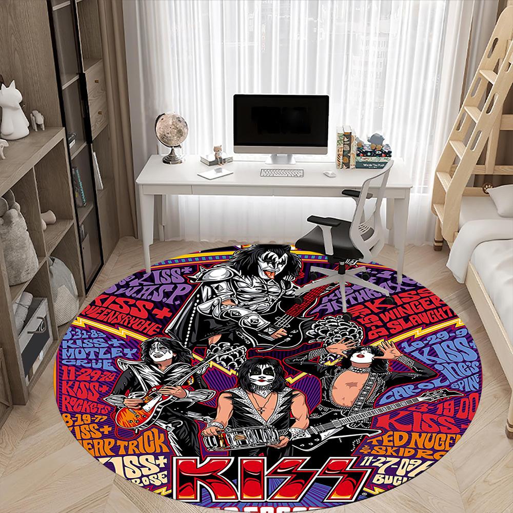 1pc KISS Music Office Round Area Rug, Under Office Chairs Bedroom Living Room Home Decor a1016299