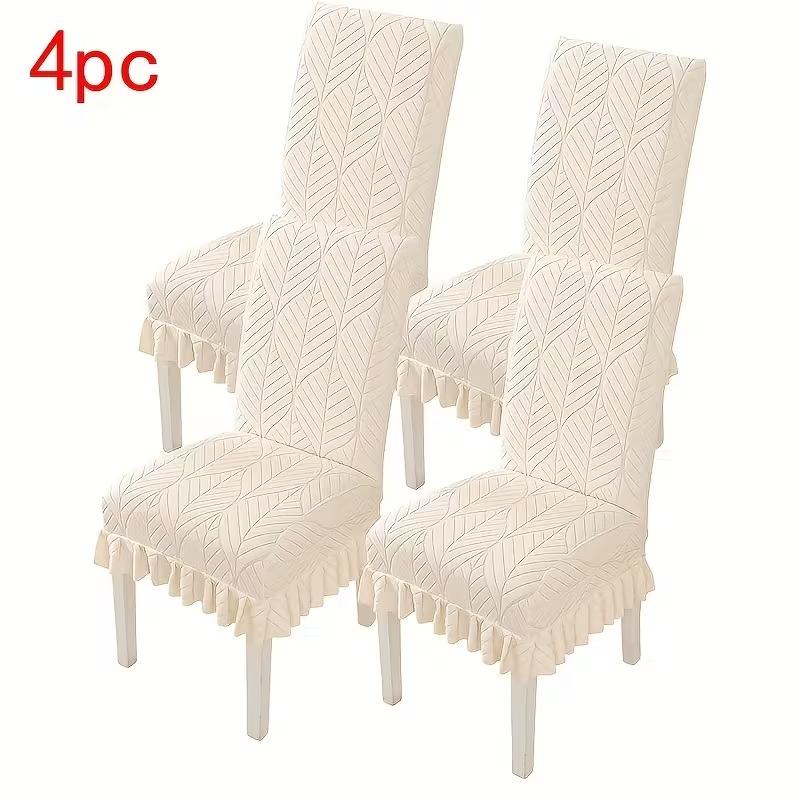 4/6pcs Stretch Spandex Chair Slipcovers with Leaf Print and Ruffled Hem Machine Washable Pet-Friendly for Hotel Home Party Decor
