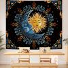 Sun and Moon Tapestry Wall Hanging, Boho Hippie Vintage Celestial Starry Sky Tapestries, Flower and Stars Wall Decor for Bedroom