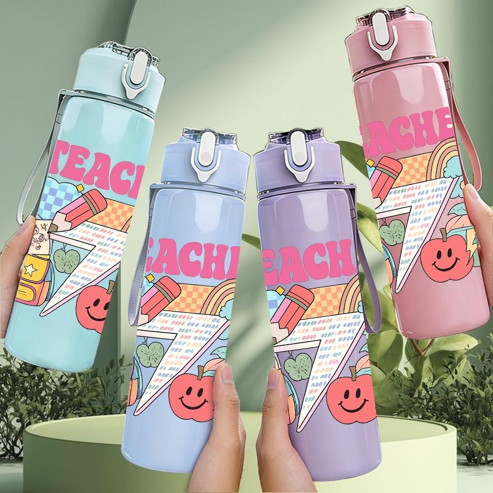 1PC Teacher School Supply Art 750ml Color Plastic Sports Water Bottle Leakproof Flip Straw Lid Suitable for Sports Office Home Use