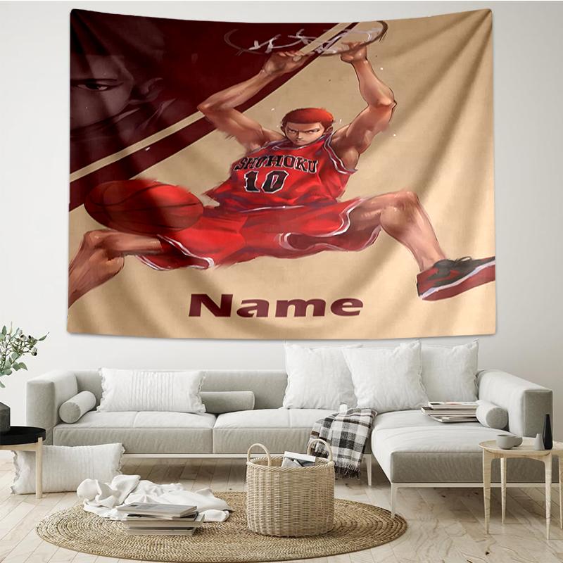 Custom Name Slam Dunk Print Tapestry, Backdrop, Easy Setup, Ideal for Bedroom, Office & Living Room, with Aesthetic Wall Hanging Decor.