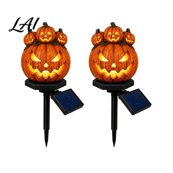Weather Resistant Lighting Solar Halloween Pumpkin Garden Stake Light Waterproof Resin LED Spooky Porch Decor Lantern Yard for Outdoor Patio