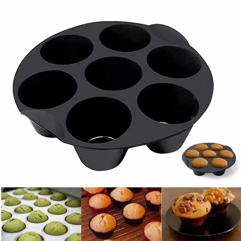 Air Fryer Accessories 7-hole 1 Pcs Cake Cup Silicone Round Muffin Baking Cake Baking Tray Mold Ice Cubes Kitchen