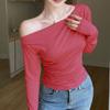Xiaoke Wiwi Western Style Sloping Shoulder Long Sleeves Shirt Women 2025 New Design off-the-Shoulder Inner Wear Base Top Clothes