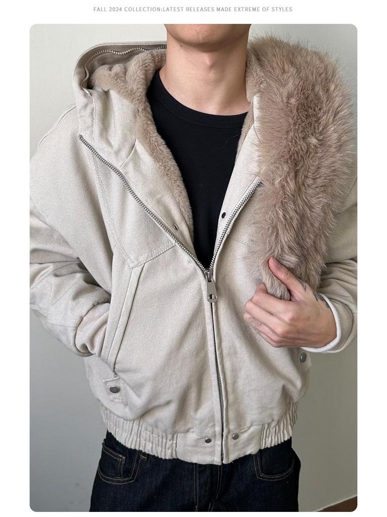 Madextreme Zuo Shan schwere Canvas-Jacke mit Fleecefutter und Pelzkragen-Kapuze