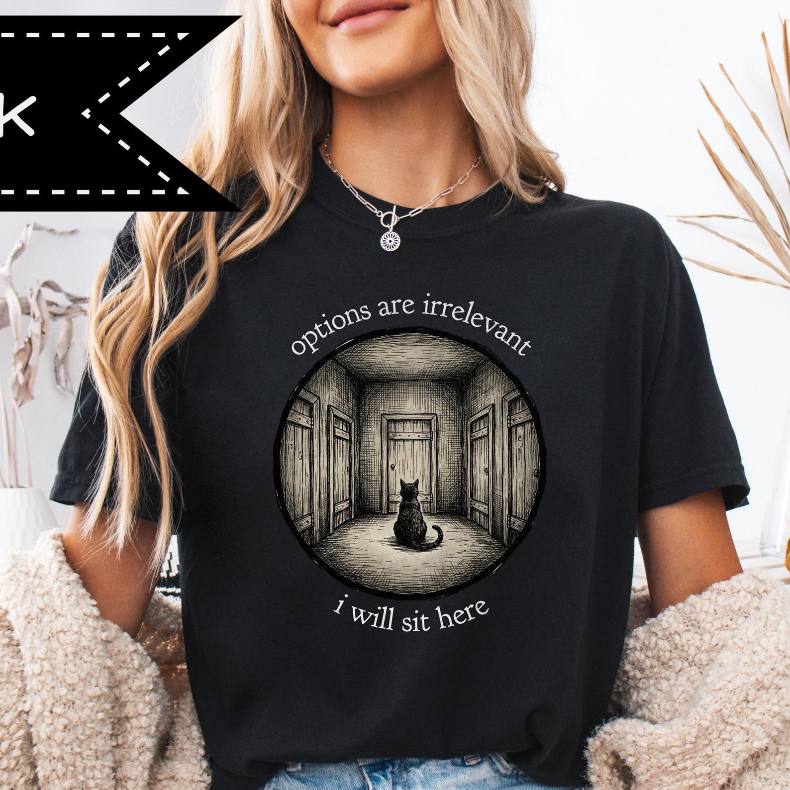 Silly Cat T-Shirt, Minimalist Meme Cat Top, Reflective Philosophical Art Tee S