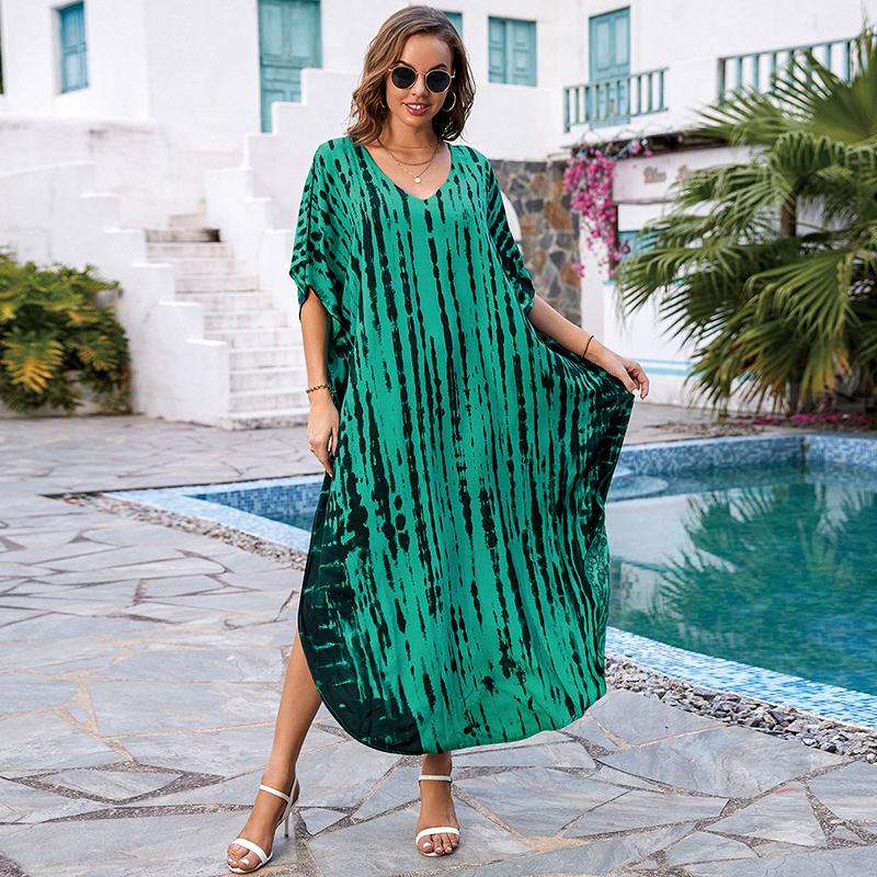 Bohemian Beach Kaftan Dresses for Women Tie Dye Summer Maxi Robe Summer Swimsuit Cover Ups Holiday Bathing Suits Factory Supply Big Sales