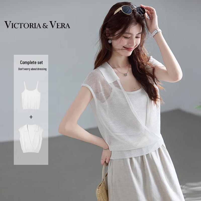 VICTORIA&VERA Hollow Deep V Knit Top & Camisole Set XL