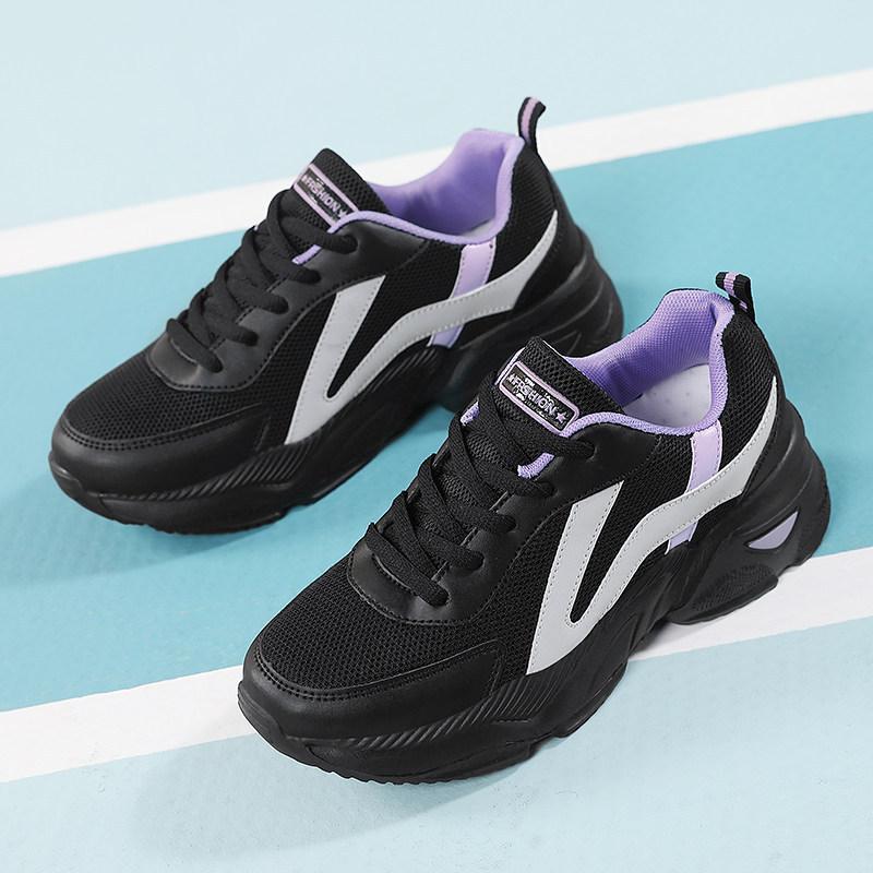 Comfortable All-black Sports Shoes Spring and Autumn Mesh Breathable Running Shoes Casual Soft-soled Walking Travel Shoes