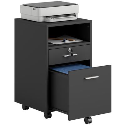 Lockable Two Drawer Filing Cabinet With Wheels Black