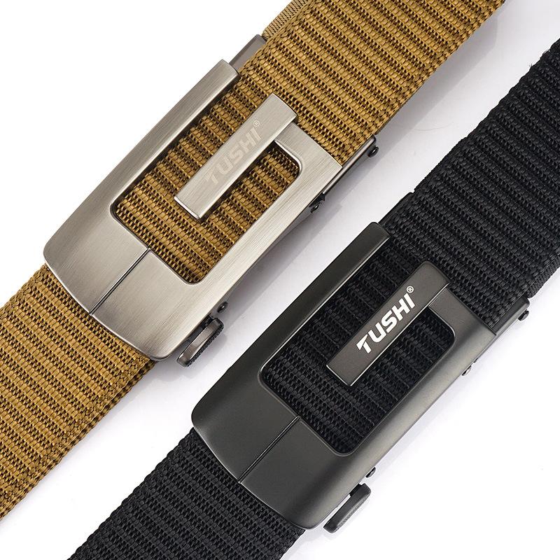Nový pánský pásek na dojíždění s automatickou přezkou Nylonový pás, univerzální dvouvrstvý silný pás pro venkovní volný čas