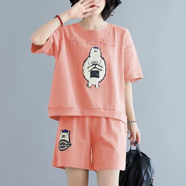 Fat Mm Large Size Casual Sports Suit for Women New Summer Korean Version Loose Slim Shorts Two-piece Set