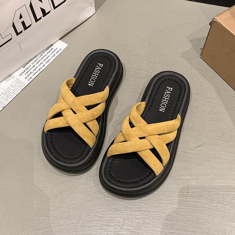 

Cool slippers women s summer wear fashion 2025 new heightened platform casual beach sandals high-end one-word 35 жёлтый