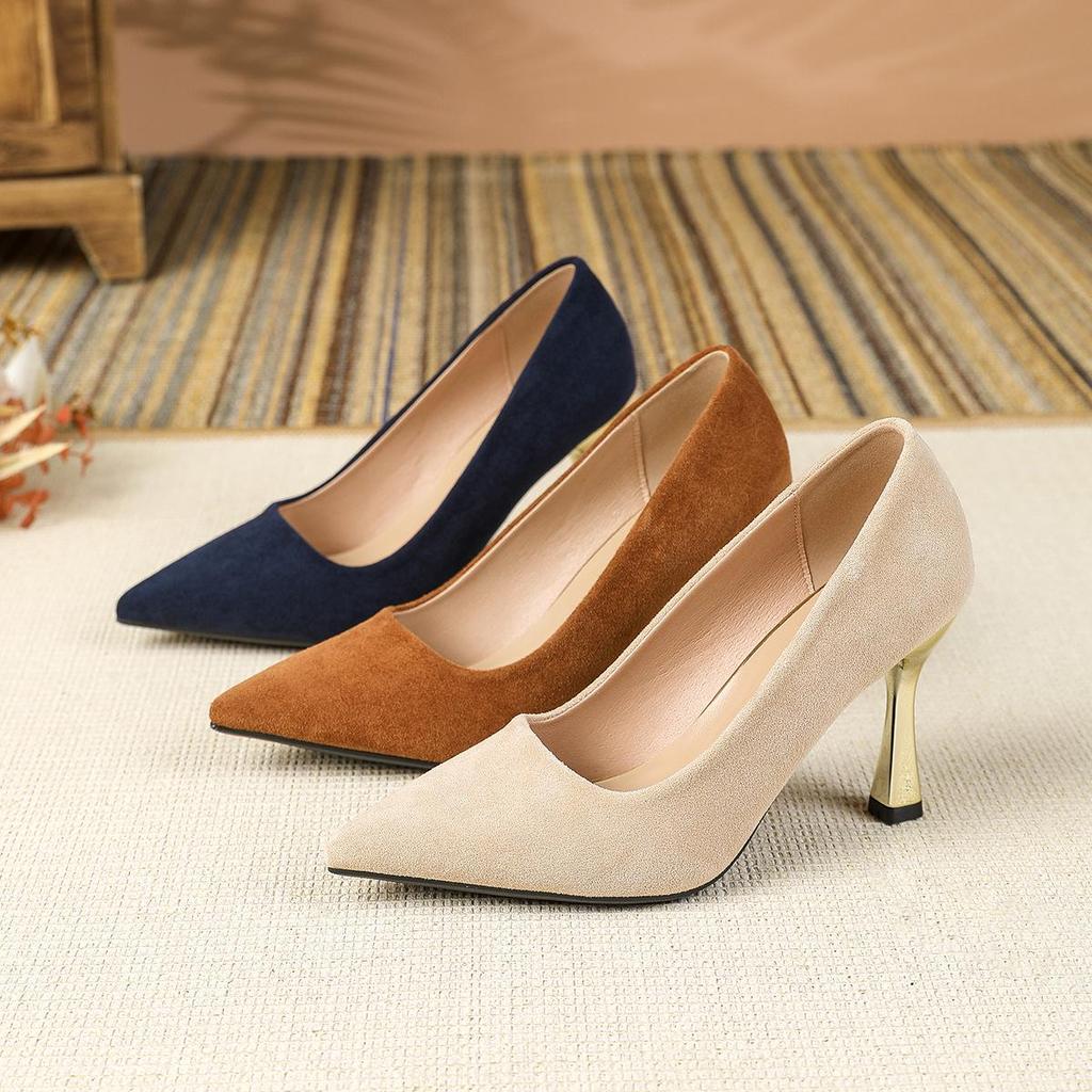 European & American Style Suede Pointed Toe Stiletto High Heels, Women's Large Size 43