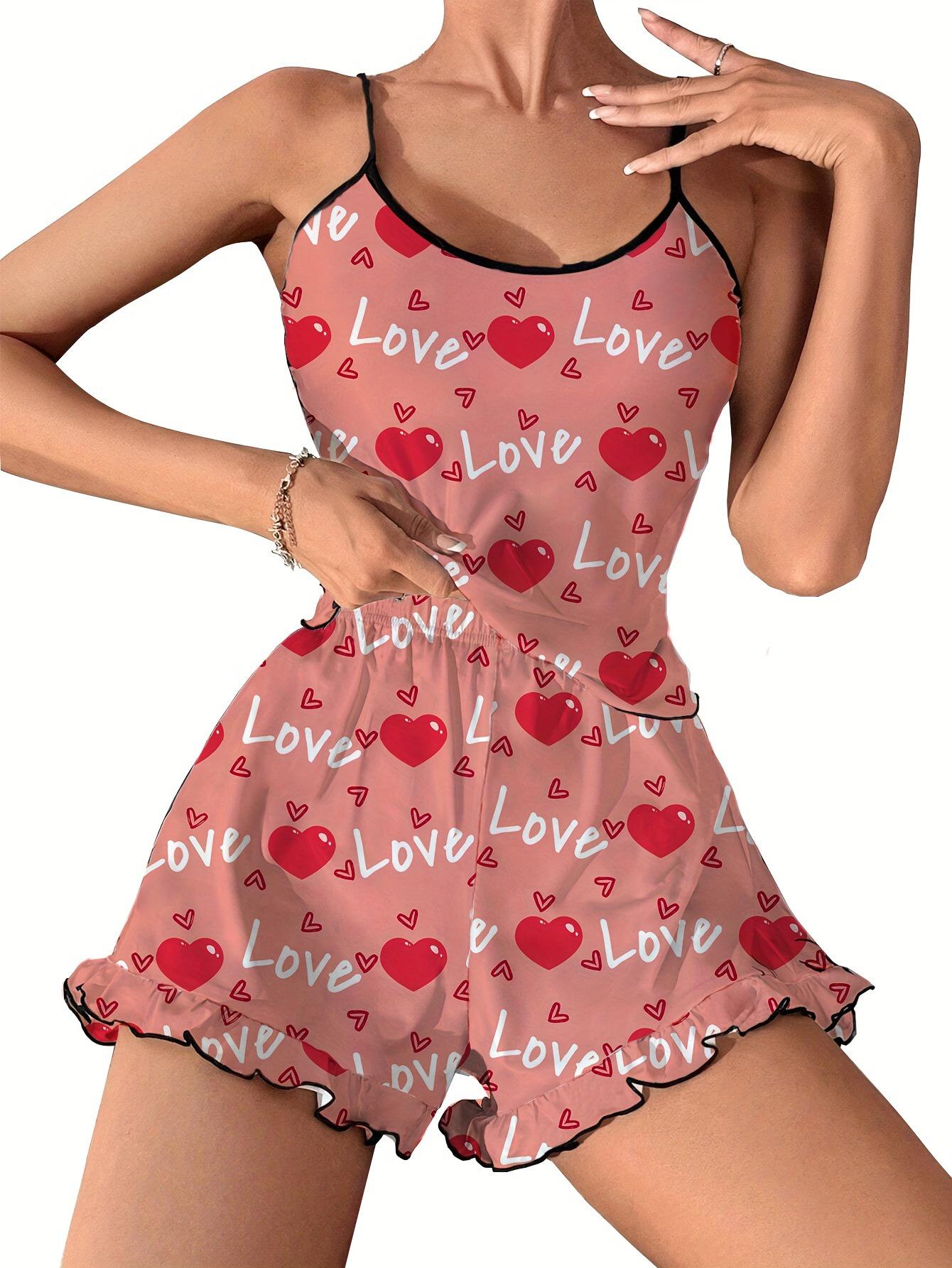 Heart Print Sexy Casual Women s Camisole Nightgown Dress – European & American Fashion XL