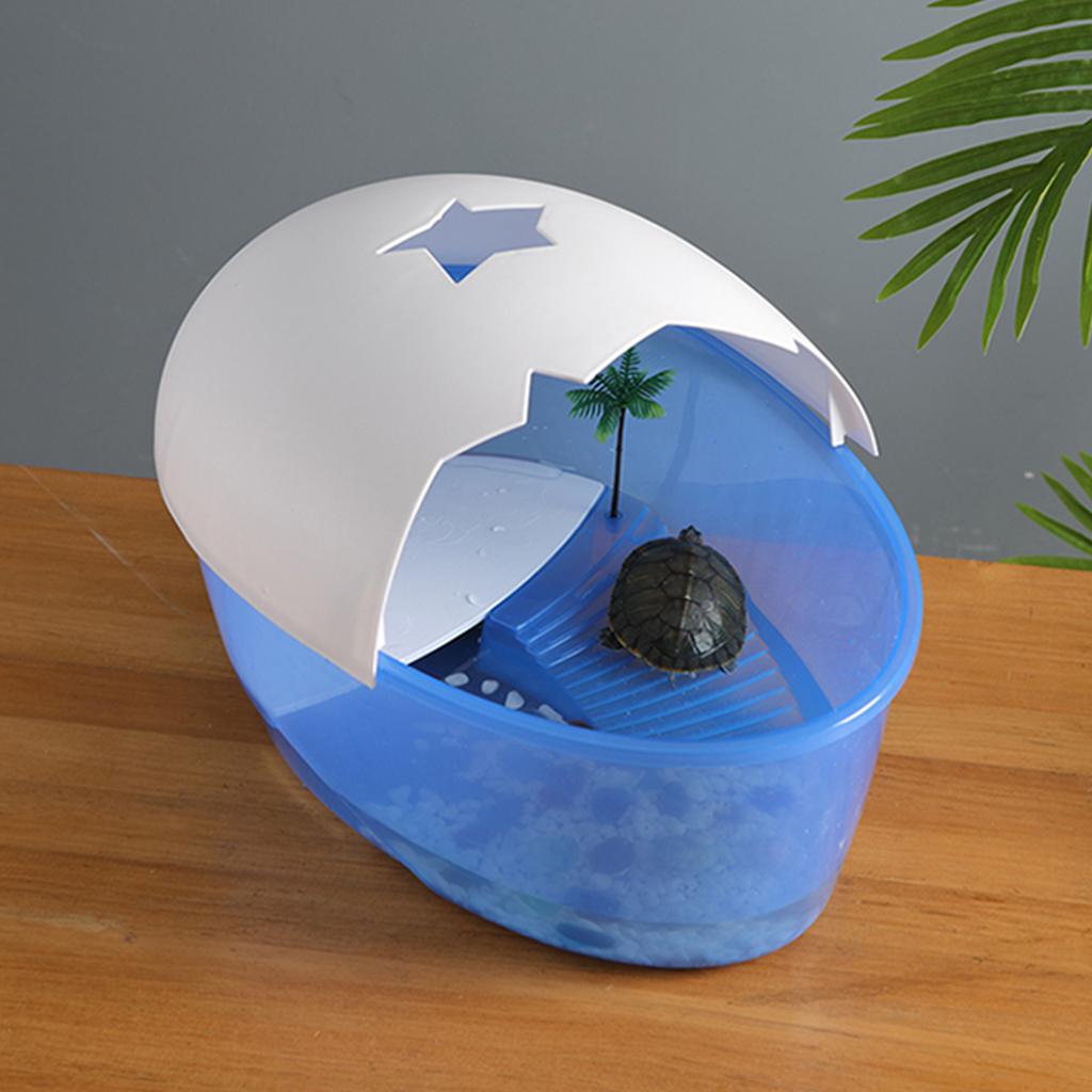 Small Reptile Terrarium Clear Plastic Gecko Habitat Equipped with Basking Island Realistic Coconut Trees for Tadpoles