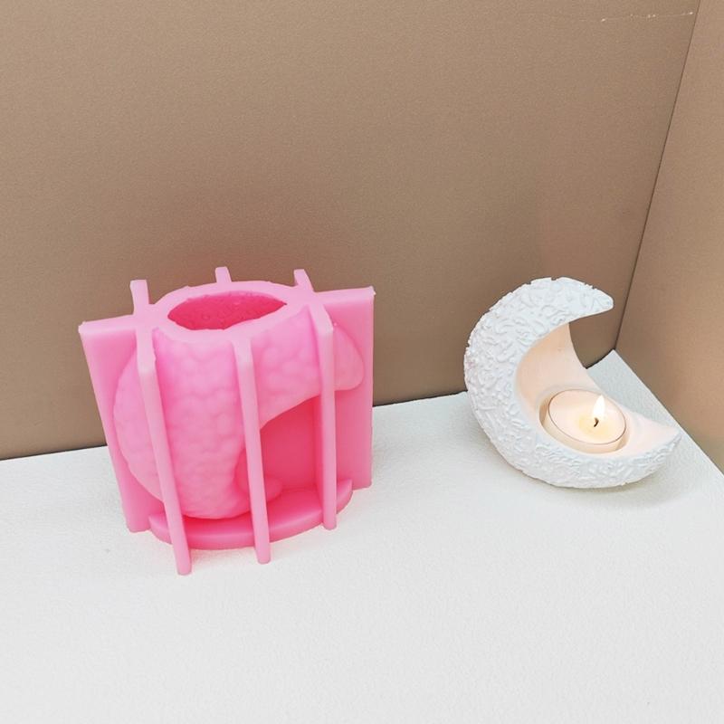 Moon Silicone Candle Holder Molds for Epoxy Resin Tealight Holder Silicone Tealight Stand Molds for Home Decoration
