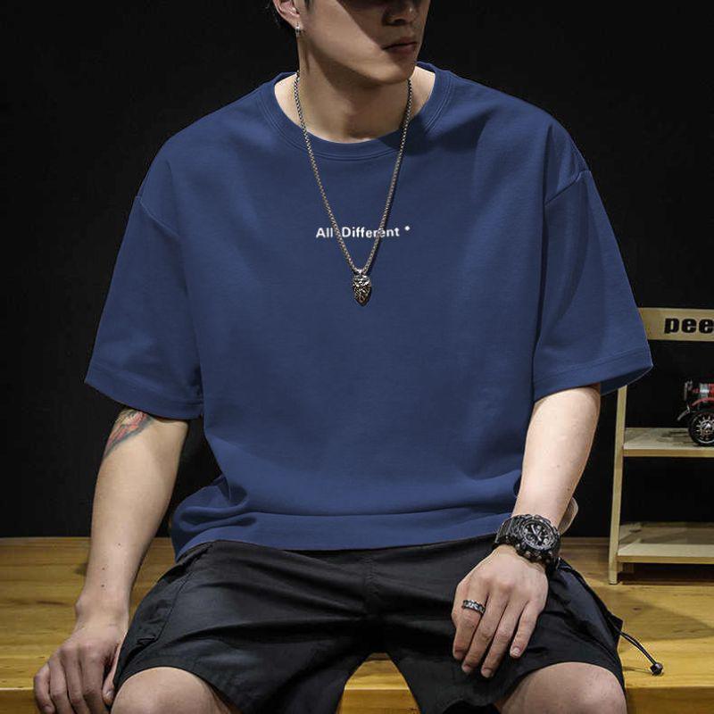 Camiseta de manga corta para hombre verano marca de moda versátil algodón puro peso pesado camiseta base