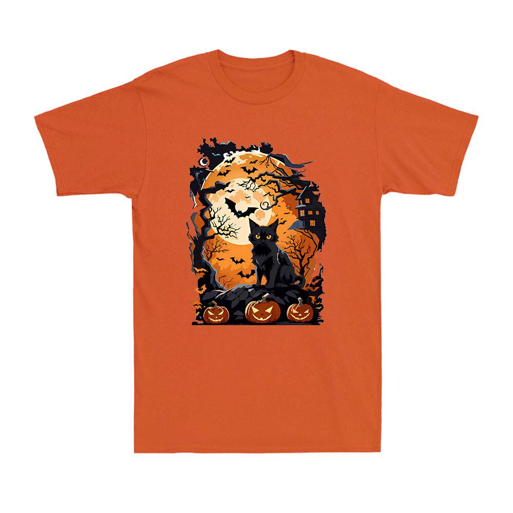 Cat Halloween Pumpkin Tee Scary Cat Animals Novelty Vintage Men T-shirt M