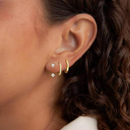 Boucles d'oreilles à clous en zircon - Ensemble tendance multi-piercing pour femmes