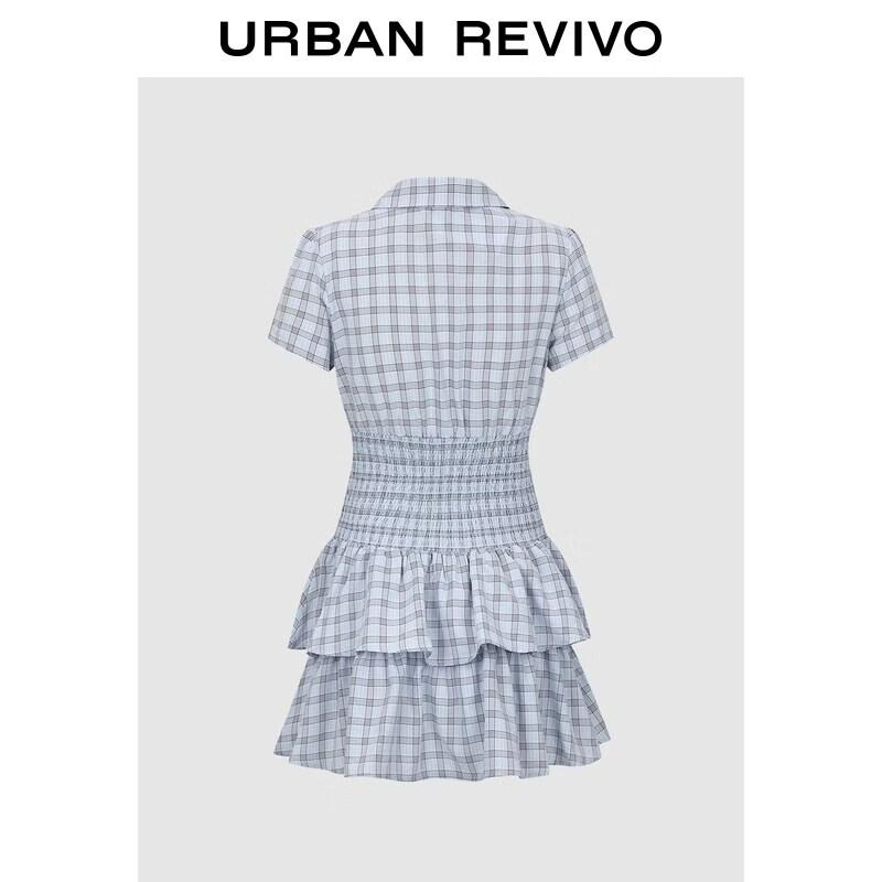 UR2026 Women s Color-Blocked Plaid Layered Mini Dress XS