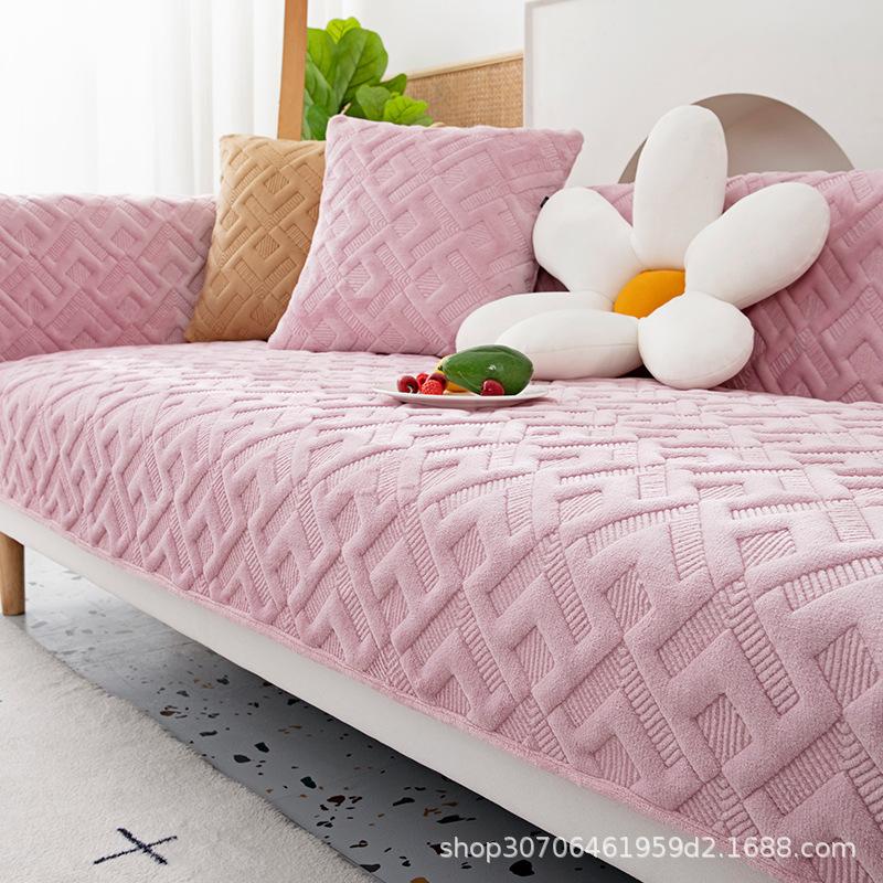 

Plush Sofa Cushion, Non-Slip And Thickened Winter Seat Cushion, All-Inclusive Universal Cover Towel, Universal In All Seasons, Simple Milk Fleece 70*70cm