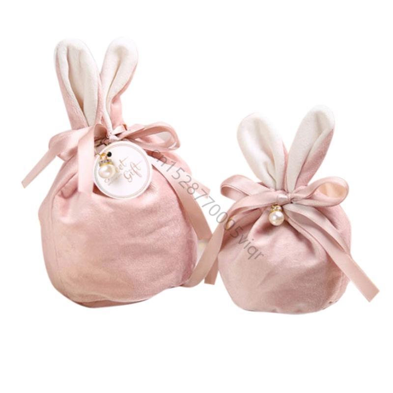 Easter Rabbit Bunny Ears Candy Bag Ribbon Bowknot Jewelry Pouches Egg Basket Storage Tote Cookie Container AXYD