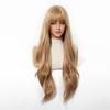 Long Golden Blonde Wave Synthetic Wigs with Bangs for Women Golden Brown Natural Cosplay Costume Daily Hair Wigs Heat Resistant