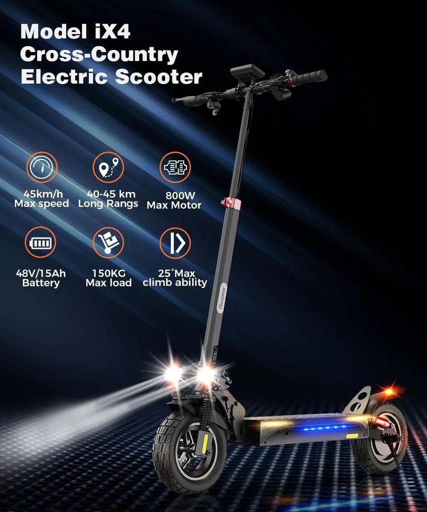 Elektrická koloběžka iScooter iX4 800W Motor 48V15Ah Lithium-iontová baterie Maximální rychlost 45km/h Maximální dojezd 40-45km